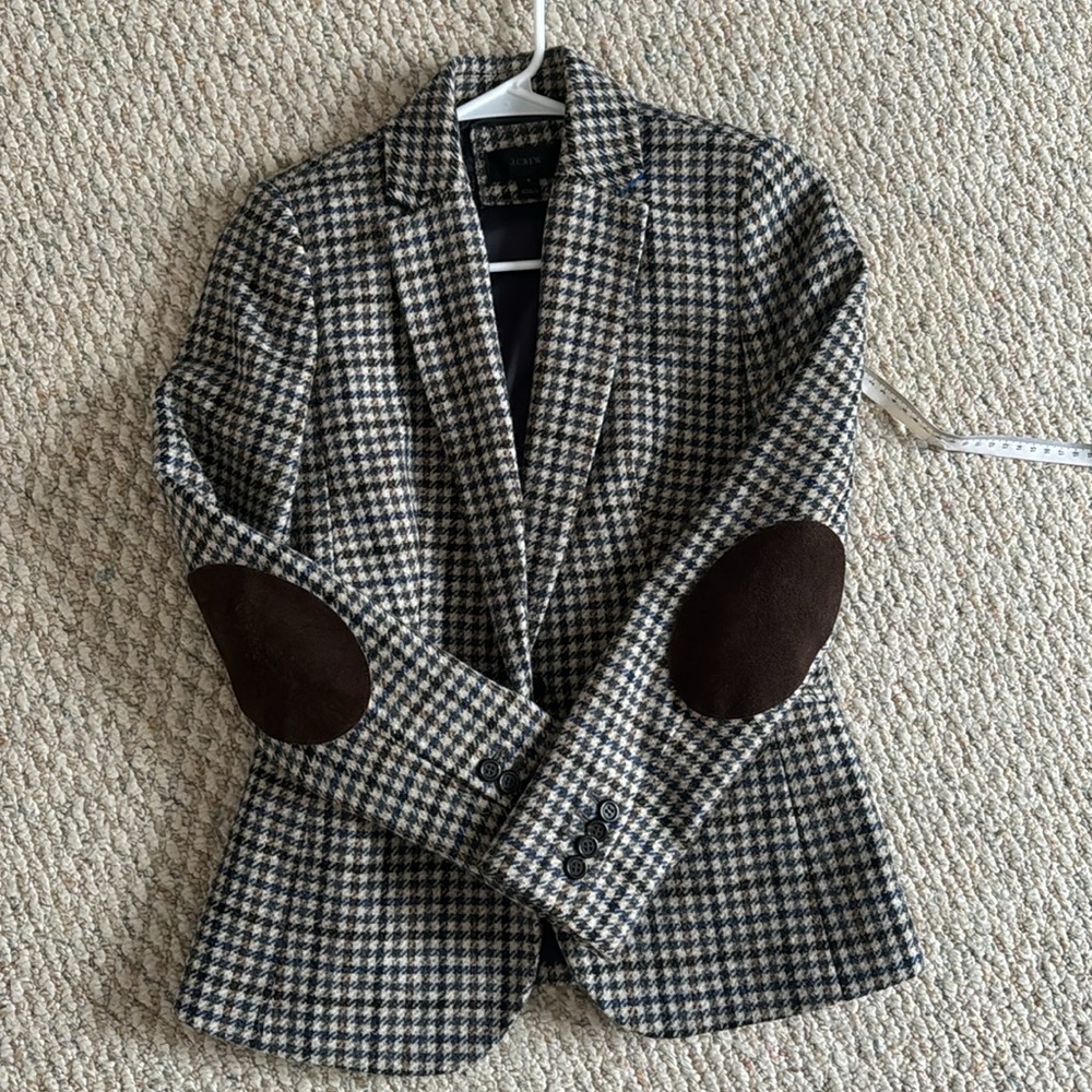 J. Crew Black, Brown and White Houndstooth Blazer - Size 0